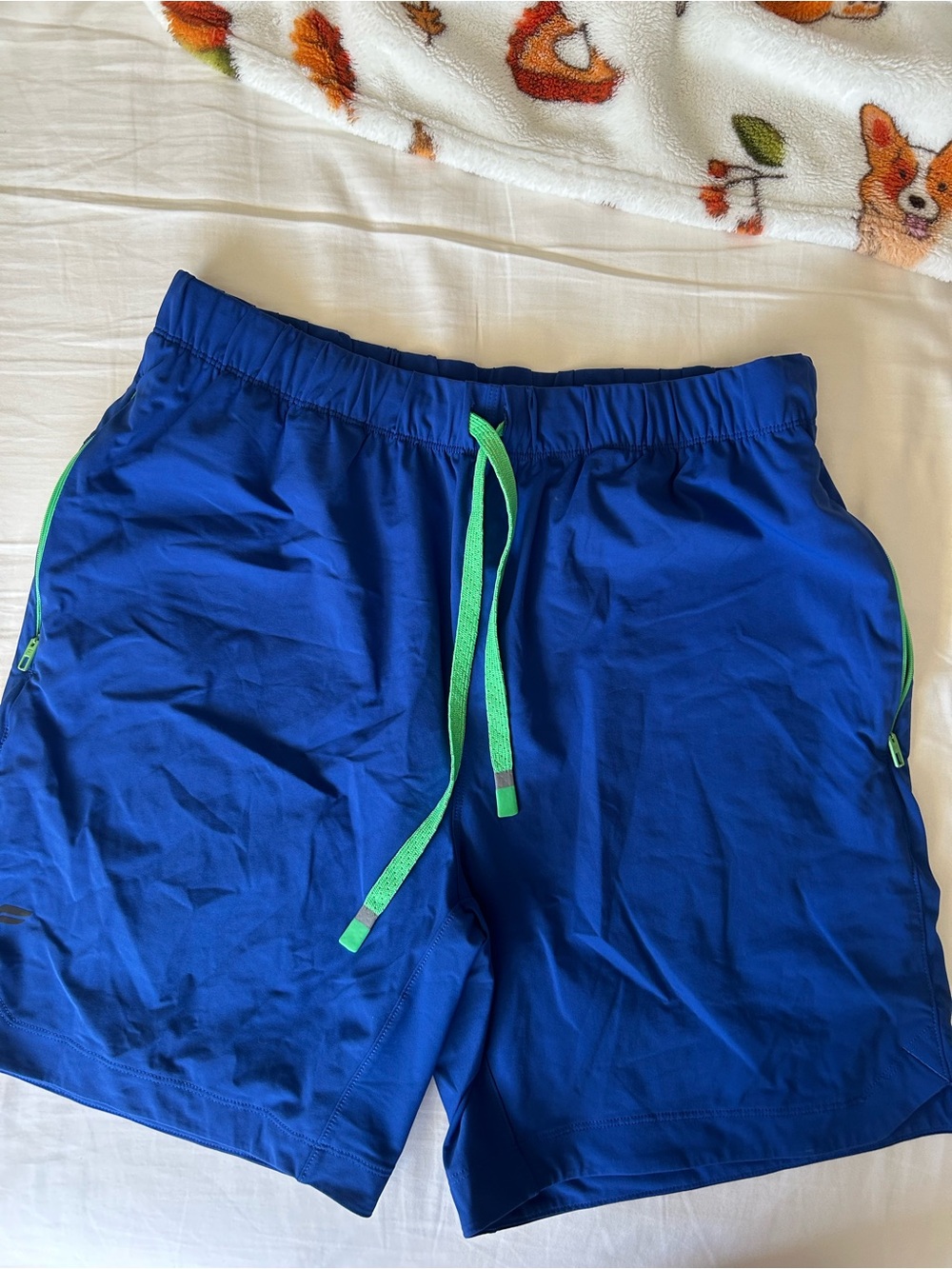 Fabletics Royal Blue Athletic Shorts with Green Drawstring